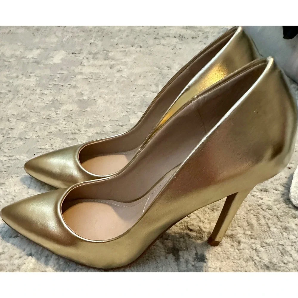 Charles by Charles David Makenice Gold Metallic Pointed Toe Stiletto Pumps 6.5M‎